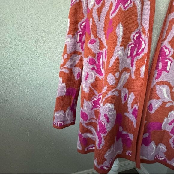 Soft Surroundings Cardigan Leslie Pink Orange Floral Casual Flowy Sweater Size M - Picture 12 of 15